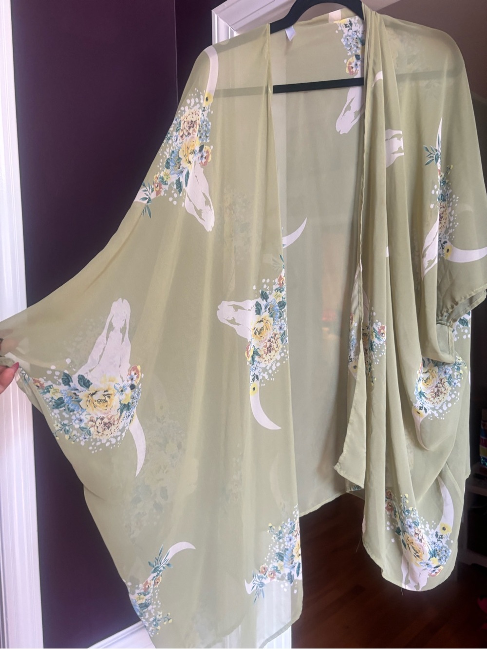 Olive Floral Crescent Kimono Robe - Lightweight Women's Cover-Up